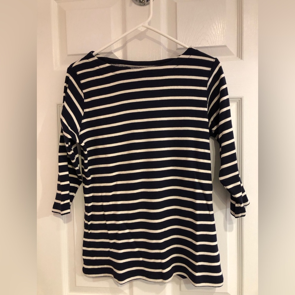 L. L. Bean 3/4 Sleeve Women’s Nautical Stretchy Striped Top, Size Medium